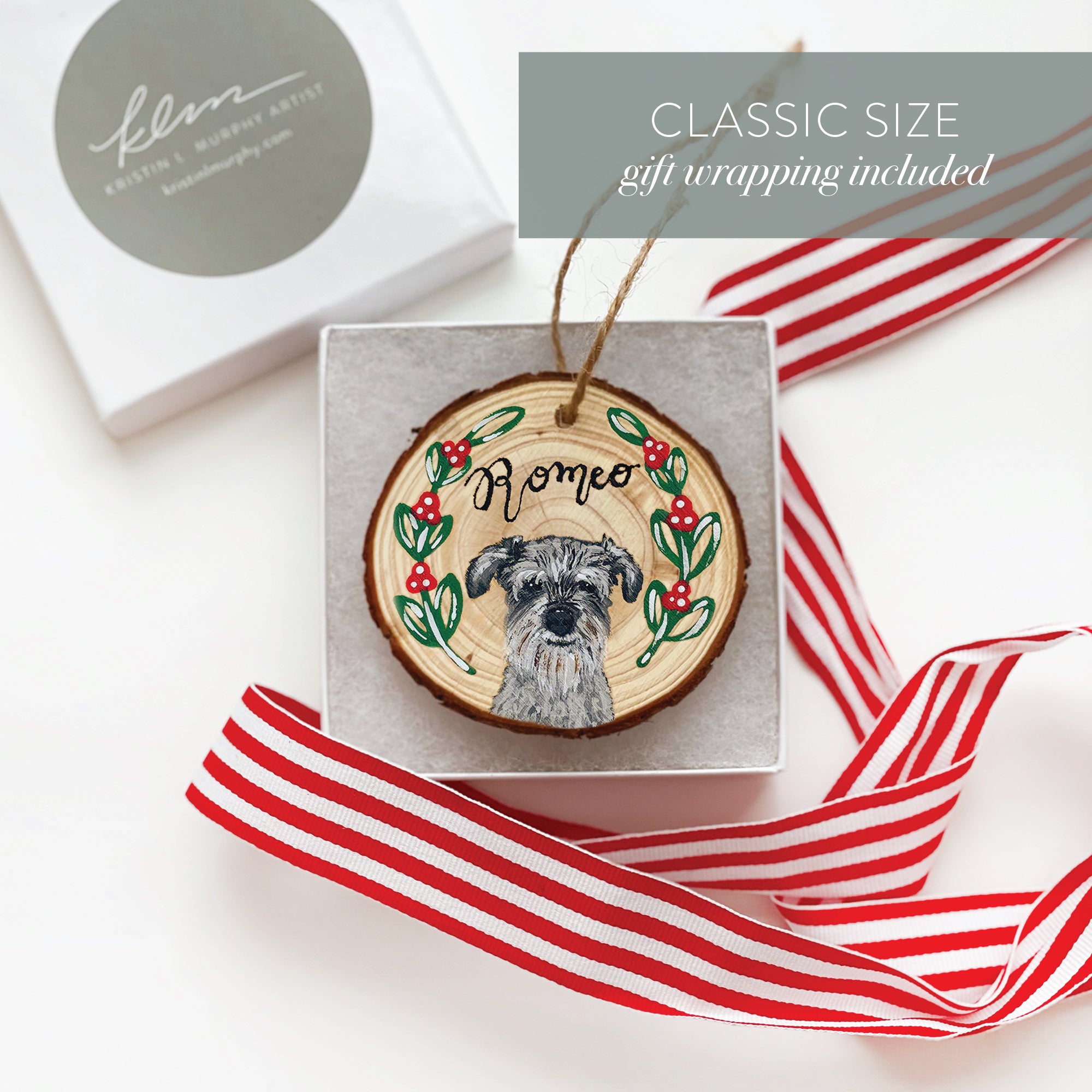 Custom hand-painted pet ornament in a box