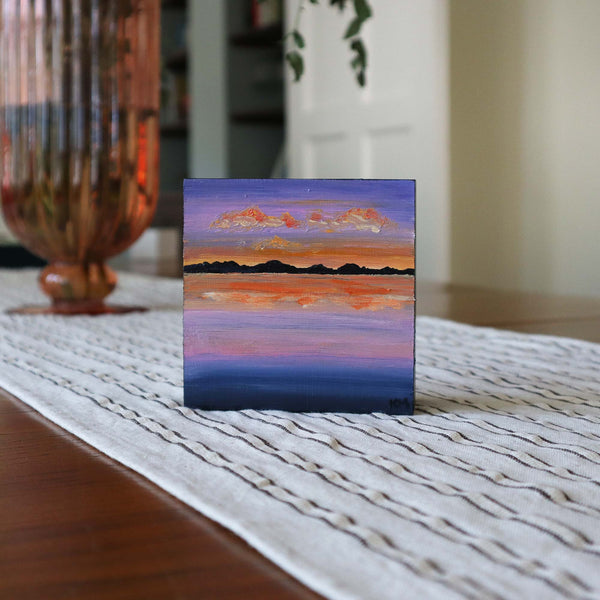 "Sunset on Lake Coronado" - 4x4 Original Painting