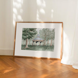 Watercolor art print of the Old Playground Pavilion at Tower Grove Park in St. Louis, MO.