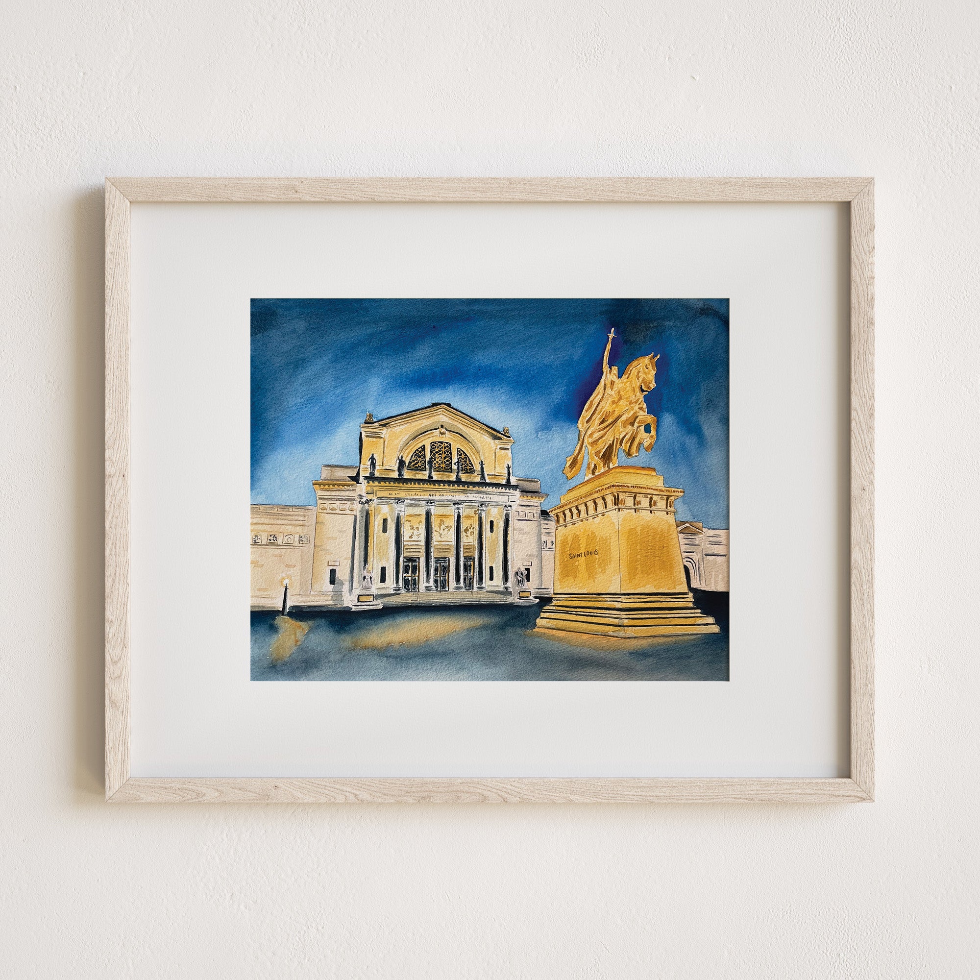 Print of a watercolor painting of the St. Louis art museum